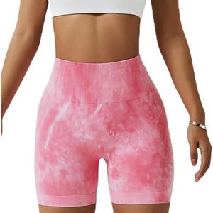 Geverfd Naadloze Yoga Shorts Dames Hoge Taille Lift Heup Trekken Sport Shorts Push Up Gym Oefening Fitness Shorts Dames-roze-M
