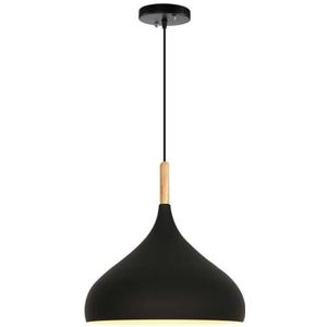 TONFON Scandinavische mode hanglamp Macaron metalen lampenkap kroonluchter Noordse houten metalen hanglamp for keuken eiland entree eetkamer studeerkamer woonkamer slaapkamer bar(Dark,24cm)