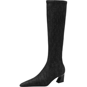 Smilice Dames rijlaarzen met blokhak zwarte kniehoge laarzen, zwart, 38 EU