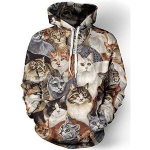 FANSU Unisex Hoodie Sweatshirts voor Mannen Vrouwen, 3D Creatieve Mode Kitten Gedrukt Lange Mouw Volwassen Hooded Trekkoord Pullover met Zakken, Trainingspakken Tops, Kitten Familie, XXL-3XL