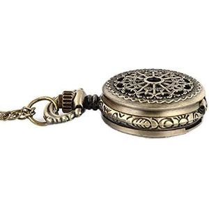 Een vintage zakhorloge. Een geschenk voor mannen Heren zakhorloge retro bronzen toon ronde vorm horloges met ketting-goud (Color : Silver)