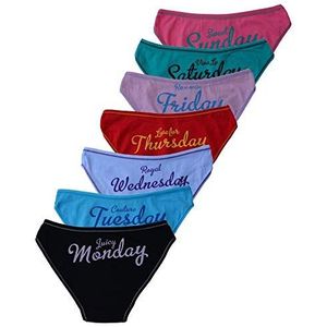 Bestmaple 7 Pack Dames Knickers Katoen Ondergoed Dames Slipje Week Dagen Gedrukt Slips (L) Zwart, Zwart, L