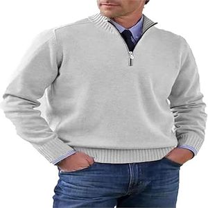 Heren kasjmier rits basic trui, gebreide trui casual lange mouwen trui solide gebreide trui, Wit, XL