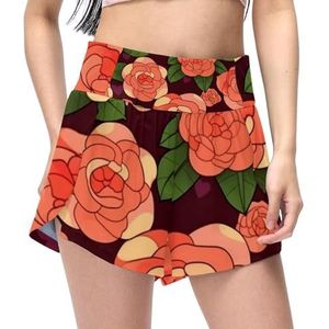 HemaKayy Dames hardloopshorts workout shorts met zakken hoge taille gym shorts camellia mooie print - L, Meerkleurig, S