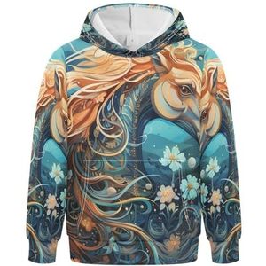 KAAVIYO Fancy Aquarel Paard Hoodies Hooded Atletische Sweatshirts Leuke 3D Print voor Meisjes Jongens (Gezondheid Stof), Patroon, M