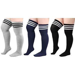 DRESHOW Plus Size Dij Hoge Sokken Gestreepte Over de Knie Lange Boot Kousen Knie Hoge Buis Sokken Beenwarmers voor Vrouwen
