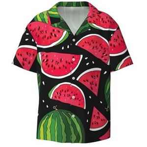 TyEdee Watermeloen print heren korte mouwen overhemd met zak casual button down shirts business shirt, Zwart, 4XL