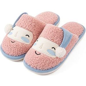 Kerst Schoenen Vrouwen Mannen Indoor Warm Slippers Kerst Clown Zachte Pluche Home Vloer Liefhebbers Winter Schoenen Vrouwelijke Mannelijke Huis Slaapkamer Slipper Kerst Elf Schoenen (Color : Pink, S