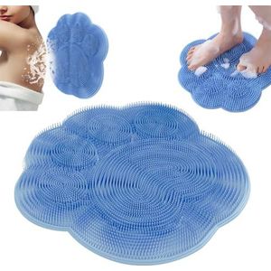 Douchevoet scrubber mat rugwasmachine siliconen body scrubber met antislip zuignap exfoliërende stimulator voor douche badkamer wandgemonteerde achterste voetreinigingsborstel (blauw, 30 x 30 cm (Pack