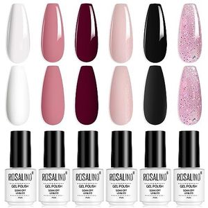 ROSALIND Gel Nagellak Set Wit Zwart Roze Glitter Kleur, Soak Off UV LED Gel Polish Kit 6PCS, Gelnagel Starterset Manicure Nail Art Kit Professionele