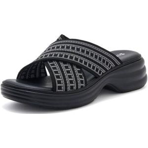 WDUDSUDUW Damessandalen Wedgesandalen met boogondersteuning Comfortabele dikke zool Zwarte sandalen voor dames,zwart,36.5 EU