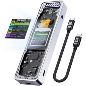 Qussedser Smart 2280 M.2 NVMe SSD-behuizing Cyber Design Explorer Edition met LCD-scherm Max 10 GBps Type-C Zilver