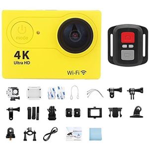 Actiecamera, 4K sportcamera 2,0-inch scherm WiFi-afstandsbediening Actiecamera Waterdichte onderwaterhelm Video-opname buitencamera(No Card,Yellow-Telecontrol)