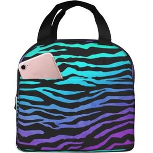 SUHNGE Paars Blauw Groen Camouflage Zebra Strepen Print Geïsoleerde Lunch Tas Rolltop Lunch Box Tote Tas voor Vrouwen, Mannen, Volwassenen en Tieners