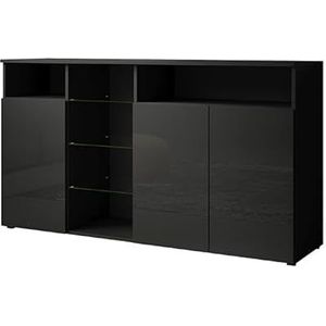 MB Muebles Bonitos | Dressoir voor woonkamer of eetkamer | Breedte 150 x Hoogte 82 x Diepte 40 cm | Modern | Kleur Zwart met glanzende afwerking | 3 deuren | LED | TV-meubel | Model Clark L