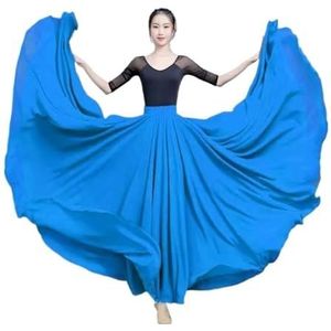 Flamencorok for vrouwen, 720 graden, volle cirkelvormige swingrok, Spaans danskostuum, volwassen, vloeiende, geplooide gelaagde rok for optredens, Halloweenfeest, rode krijtthema-outfit(Sky blue_XL)