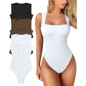 Mouwloos Buikcontrole-bodysuit, Sexy Geribbelde Vierkante Hals Naadloze Compressie Billenliftende Shapewear For Dames Sexy Vierkante Hals Mouwloze Tanktops Body's(3pcs-B,XXL)