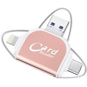 LOYALTY-SECU 4-in-1 SD-kaartlezer - snelle transmissie, veelzijdige compatibiliteit en gelijktijdige bediening met 4 kaarten (roze)