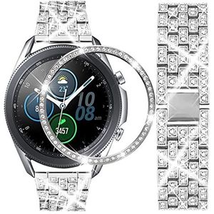 EDVENA 20mm 22mm riem + bezel compatibel met Samsung Galaxy horloge 4 klassieke 42mm 46mm vrouw roestvrij stalen link armband horloge 3 41mm 45mm band (Color : Silver, Size : Galaxy watch 42mm)