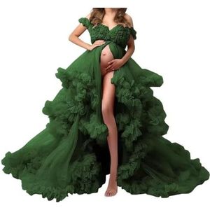 Tule gewaad zwangerschapsjurken voor fotoshoot lange bruiloft bruids zwangere kamerjassen grote maat, Emerald Groen, 32