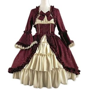 Middeleeuwse gothic paleis zoete lolita jurk vintage kant strik vierkante kraag flare mouw hoge taille victoriaanse jurk kawaii meisje