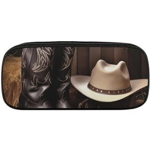 VFMKT Lederen Potlood Tas Waterdichte Leuke Pen Case Reizen Cosmetische Make-up Tas Organizer Pen Houder voor Mannen Vrouwen, Cowboy Zwarte Hoed Western Boots, Stijl, Eén maat