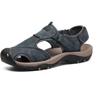 Mens Leather Hiking Sandals With Arch Support Orthopedic Sport Recovery Athletic Walking Sandals For Man Outdoor Summer Casual Sandals (Color : Gray blue, Size : EU 39)