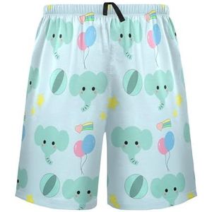 LI ZHI XIN Herenpyjamabroek, korte pyjamabroek, zomer casual shorts, elastische tailleband met trekkoord, rechte losse pasvorm met 2 zakken, S-XXL olifantenster cartoonpatroon, Meerkleurig, S