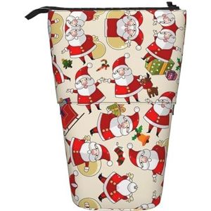 Nbtghga Kerst Cartoon Kerstman Print Potlood Telescopische Klassieke Kunsten Stand Up Potlood Case Organizer Potlood Houder Make-up Tas Gift, Zwart, Eén maat