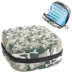 Camouflage Militaire Soldaat Patroon Periode Pouch Draagbaar,Tampon Opbergtas voor Maandverband, Meerkleurig, 4.7x6.6x6.6 in/12x17x17 cm