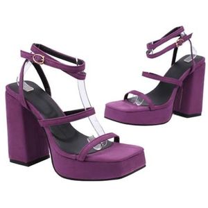 HFIRHfgj 4.7IN Dames Veters Hoge Hakken Open Toed Vierkante Sandalen met Enkelband voor Zomer Formele Slijtage,Purper,35 EU