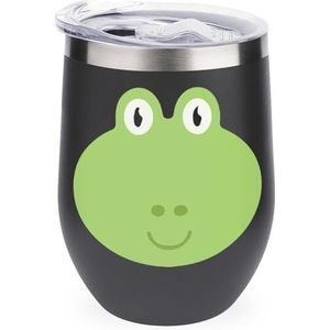 Groene kikker kop koffiekopjes met deksels 12 oz Stemless Dubbelwandige Reizen Koffiemok Water Tumbler Zwart-stijl-5