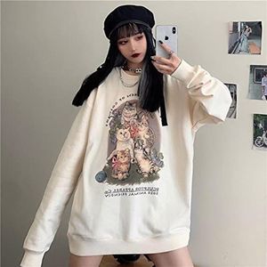 Design Hip Hop Streetwear Funny Cats Sweatshirt Women Oversized Streetwear Casual Kawaii Tieners Kleding Autumn Nieuw Harajuku-Beige,L