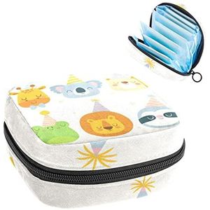 Periode Pouch Draagbare Tampon Opbergtas,Tampon Houder voor Portemonnee Vrouwelijke Product Organizer,Verjaardag Dieren-01, Meerkleurig, 4.7x6.6x6.6 in/12x17x17 cm