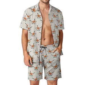 Fazant op natuurlijke Hawaiiaanse sets voor mannen, button-down trainingspak met korte mouwen, strandoutfits, M