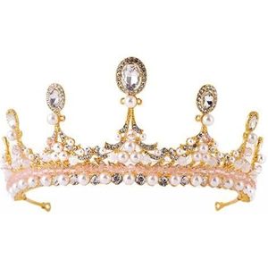 Kroon met parels voor bruid, tiara, bruid, hoofdband, strass, bruiloft, koningin, kroon, voor eindejaarsbal, feest, verjaardag, Halloween, kostuum, feest