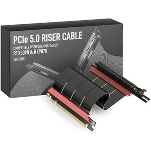 LINKUP - AVA5 PCIE 5.0 Riserkabel | RTX5090 RX9070 GPU Klaar | x16 128GB/s Snelheid | Compatibel met PCIe 4.0 & WRX80/WRX90E | Linkerhoek, Zwart 15cm (Totale lengte 19cm)
