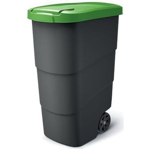 MELTOM Vuilnisemmer met wielen en deksel, grote afvalcontainer, grote afvalcontainer, universele container, kunststof, groen, 90 l