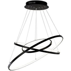 2130Black-3 80x60x40 cm TonHan zwart 2130-3 ringen LED hanglamp met afstandsbediening lichtkleur en helderheid instelbaar acryl kap zwart gelakt (2130Black-3 80x60x40 cm)