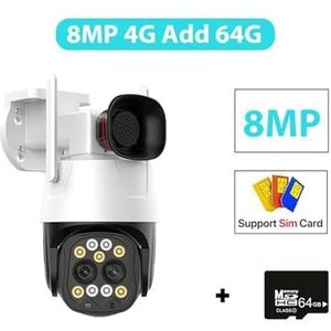 Bewakingscamera, 4K 8MP 4G Sim-kaart Camera Buiten 2.8mm-8mm Dual Lens 10X Zoom IP Camera AI Tracking Audio Beveiliging CCTV Camera H.265(8MP 4G Add 64G)