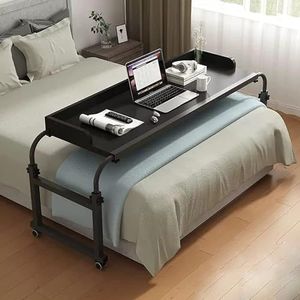 Uitschuifbare rollende bedtafel, bovenbedtafel met wielen, in hoogte en lengte verstelbaar nachtkastje, laptoptafel, mobiel computerwerkstation, for Twin/Full/Queen/Kingsize bedframe (Color : A, Siz