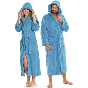 aqua-textil Malibu Badjas voor dames en heren, coral fleece, ochtendjas met capuchon, lichtblauw, XL