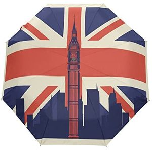 UK Vlag Bell Tower Automatische Paraplu Winddicht Opvouwbare Paraplu's Auto Open Sluiten voor Meisjes Jongens Vrouwen, Patroon, M