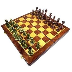 Bordspellen Schaken Schaakset Schaken, opvouwbare houten reizen Internationale schaakbordspelset met metalen stukken, schaakset met opbergvakken Speelgoed (Color : A)