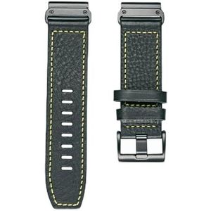 Leathe horlogeband geschikt for Garmin Quickfit 20 22 26 mm riem compatibel met Fenix/Tactix/Forerunner/Vivoactive/Approach/MARQ/Enduro (Color : 128GRM-BLK YEL, Size : 26mm)