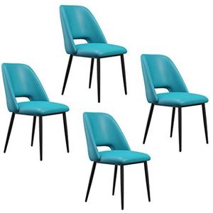 GEIRONV Zwarte benen Keuken Eetkamerstoelen Set van 4, Lounge Meeting Office Computer Chair Pu Lederen woonkamer zijstoel Eetstoelen (Color : Blue)
