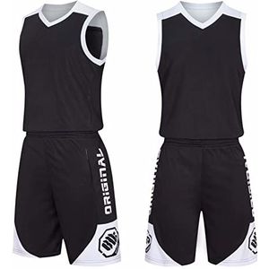 Mouwloze Basketbaljersey, Kleding, Mesh-vest, Uniforme Top En Shorts, Zomerkledingset Voor Jongens, Basketbaltrui Voor Volwassenen, Ondersteuning Voor Maatwerk (XXL,Black)