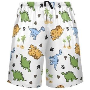 LI ZHI XIN Herenpyjamabroek, korte pyjamabroek, zomer casual shorts, elastische taille met trekkoord, rechte buis losse pasvorm met 2 zakken, S-XXL dierendinosaurus, tropische boom, Meerkleurig, S