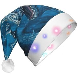 Led Kerst Hoed Draak Cool Blauw Licht Up Pluche Xmas Hoed Unisex Grappige Kerstman Hoed Beanie Cap Voor Vakantie Party Supply Kerstcadeaus