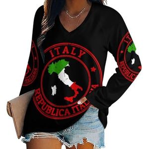 Italy Republica Italiana Damesshirt met V-hals en lange mouwen, casual, losse pasvorm